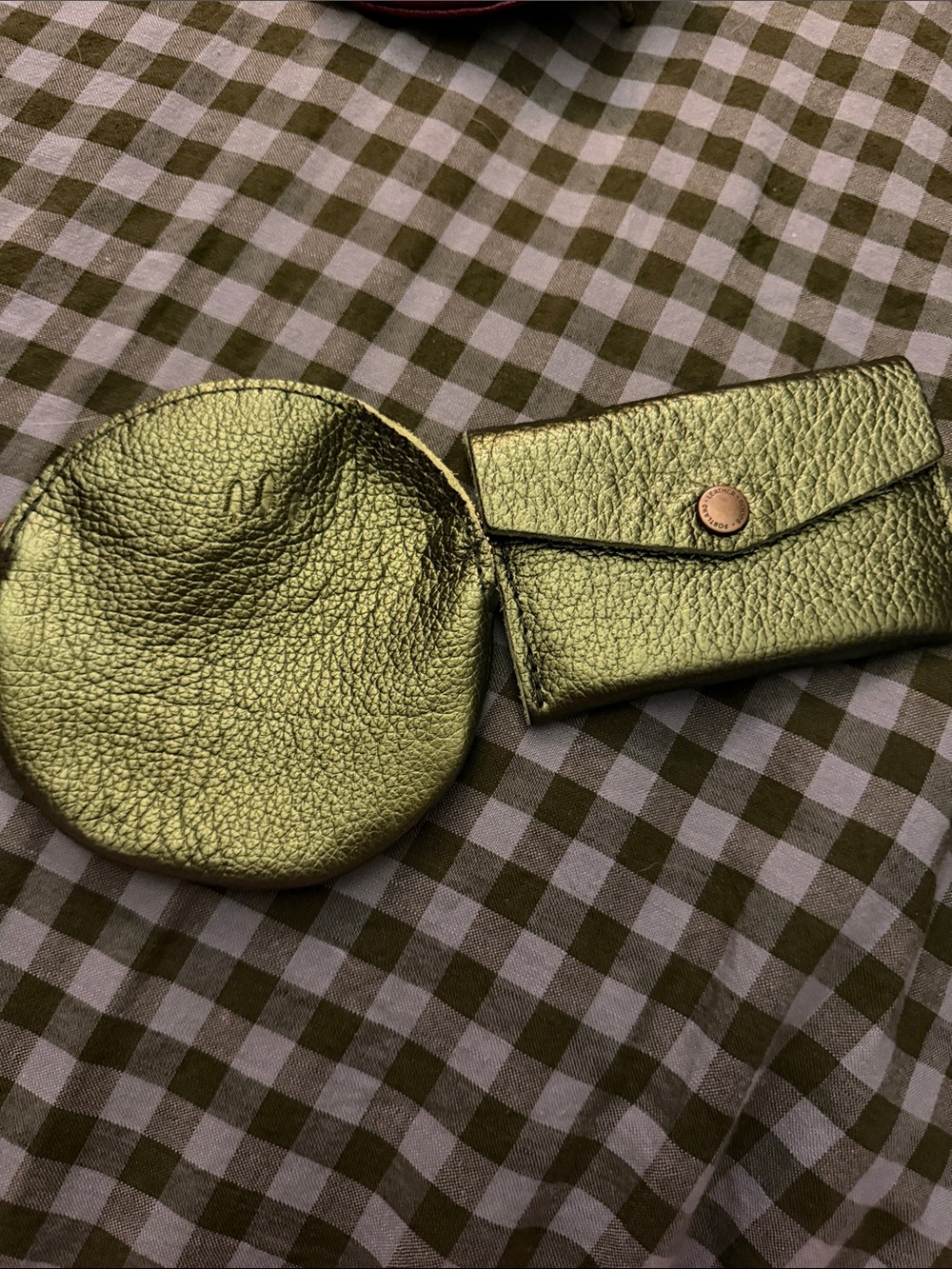 Portland Leathet Gordita and Mini Envelope Wallet: Greench
